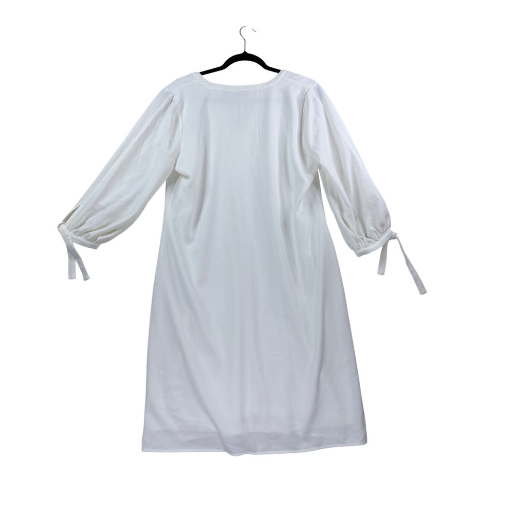 Nina Leonard Womens White Crepe Shift Dress Tie Sleeve Split V-Neck Large - Picture 3 of 12